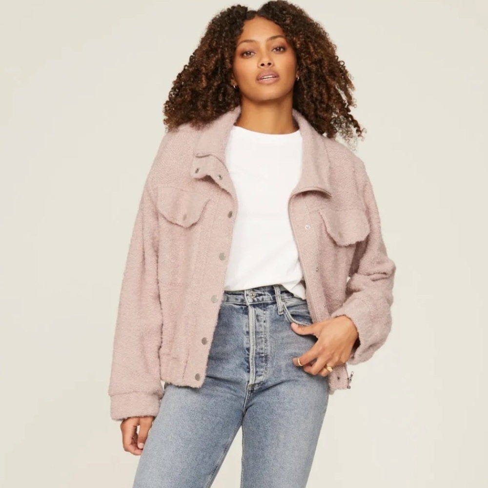 Michael Stars Leti Bomber Teddy Jacket Pink Faux Shearling Alpaca Blend - Picture 2 of 10